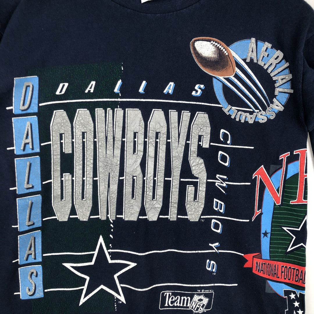 90'S SALEM NFL Dallas Cowboys Large Print Sports T-Shirt, Made in USA, Men's Size L (Equivalent), Vintage cotton navy blue type Vintage Second Hand
