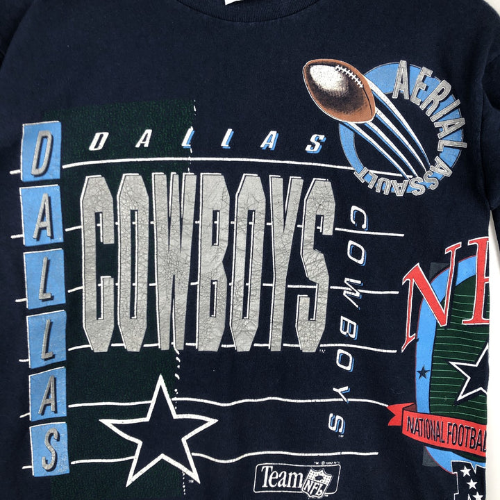 90'S SALEM NFL Dallas Cowboys Large Print Sports T-Shirt, Made in USA, Men's Size L (Equivalent), Vintage cotton navy blue type Vintage Second Hand