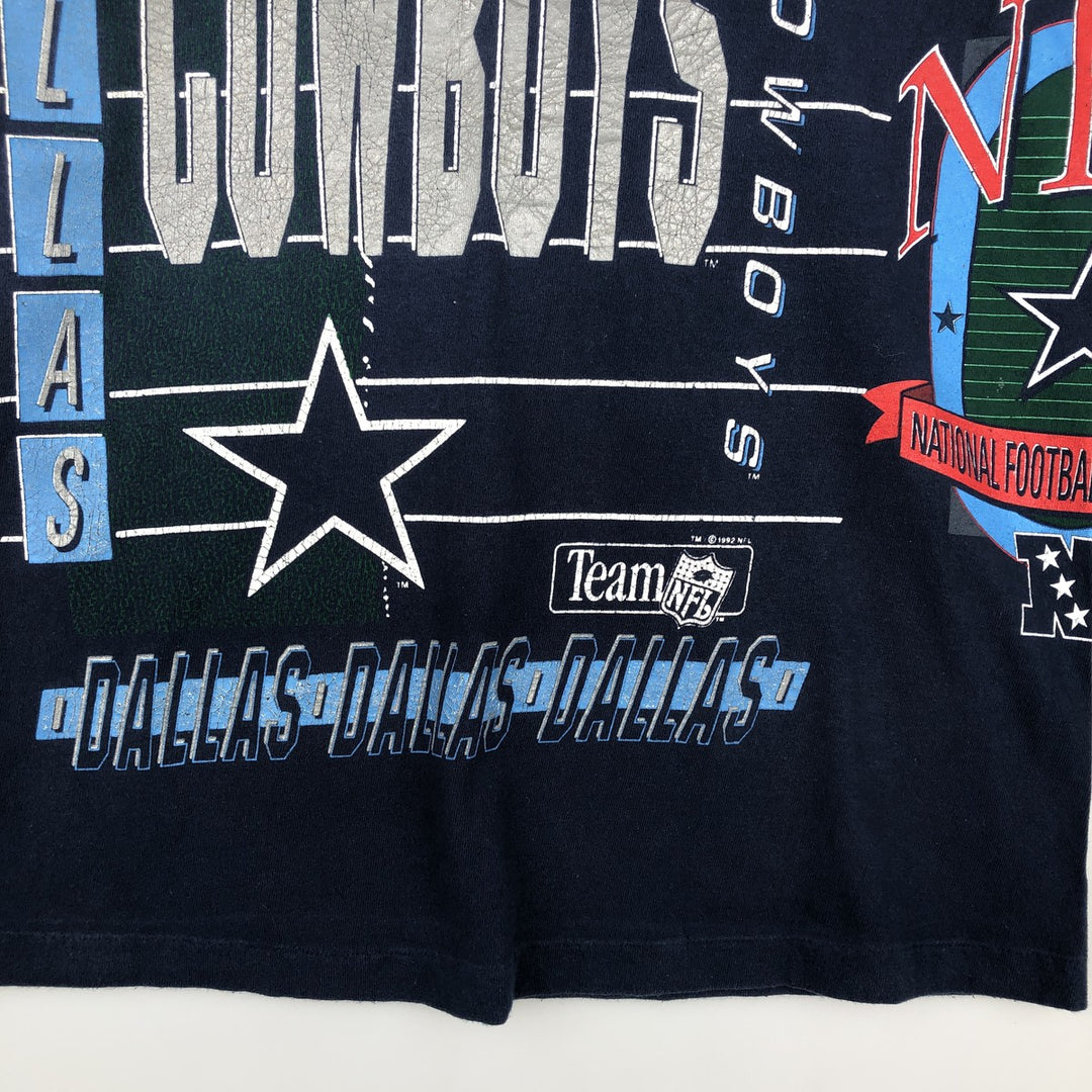 90'S SALEM NFL Dallas Cowboys Large Print Sports T-Shirt, Made in USA, Men's Size L (Equivalent), Vintage cotton navy blue type Vintage Second Hand