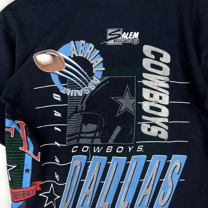 90'S SALEM NFL Dallas Cowboys Large Print Sports T-Shirt, Made in USA, Men's Size L (Equivalent), Vintage cotton navy blue type Vintage Second Hand