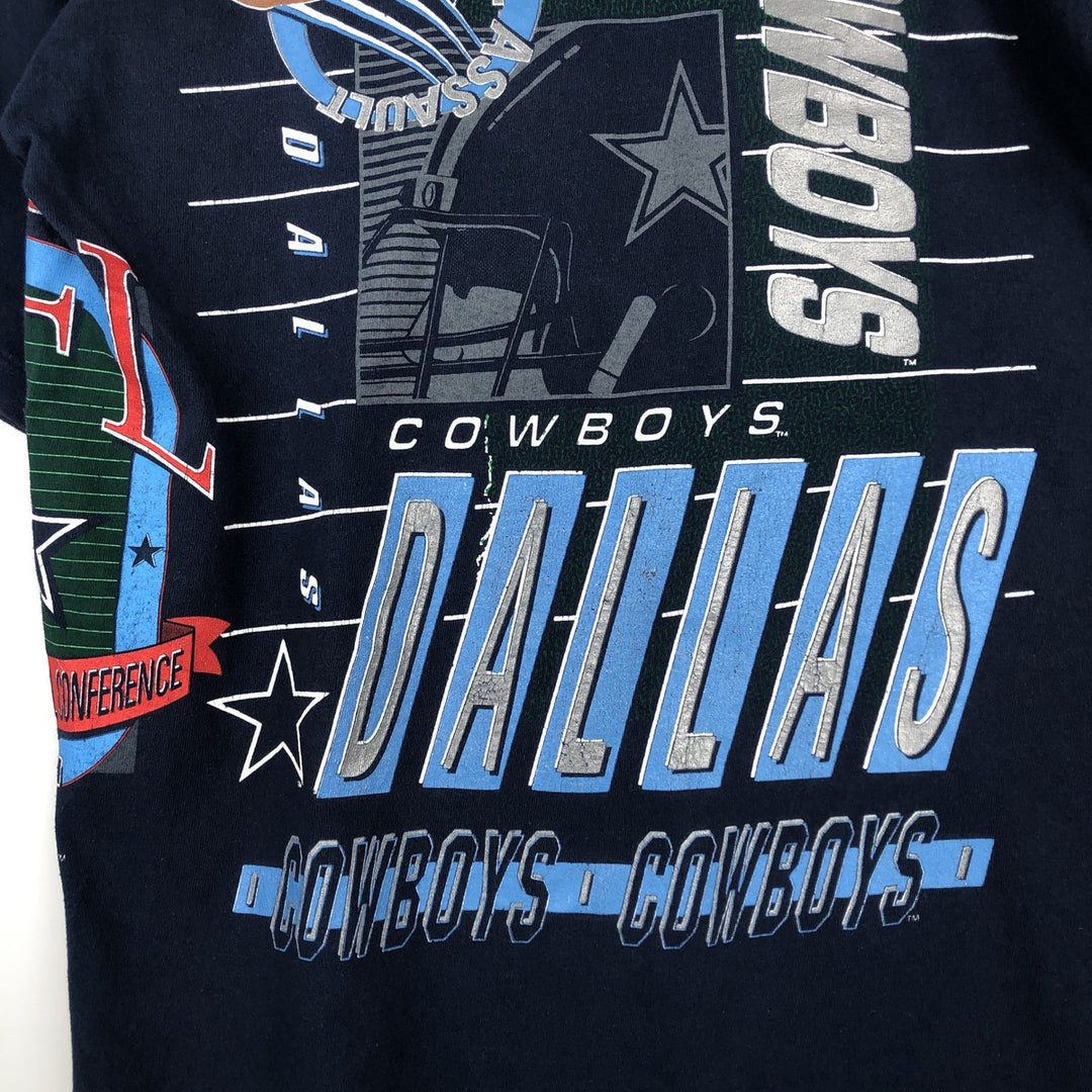 90'S SALEM NFL Dallas Cowboys Large Print Sports T-Shirt, Made in USA, Men's Size L (Equivalent), Vintage cotton navy blue type Vintage Second Hand