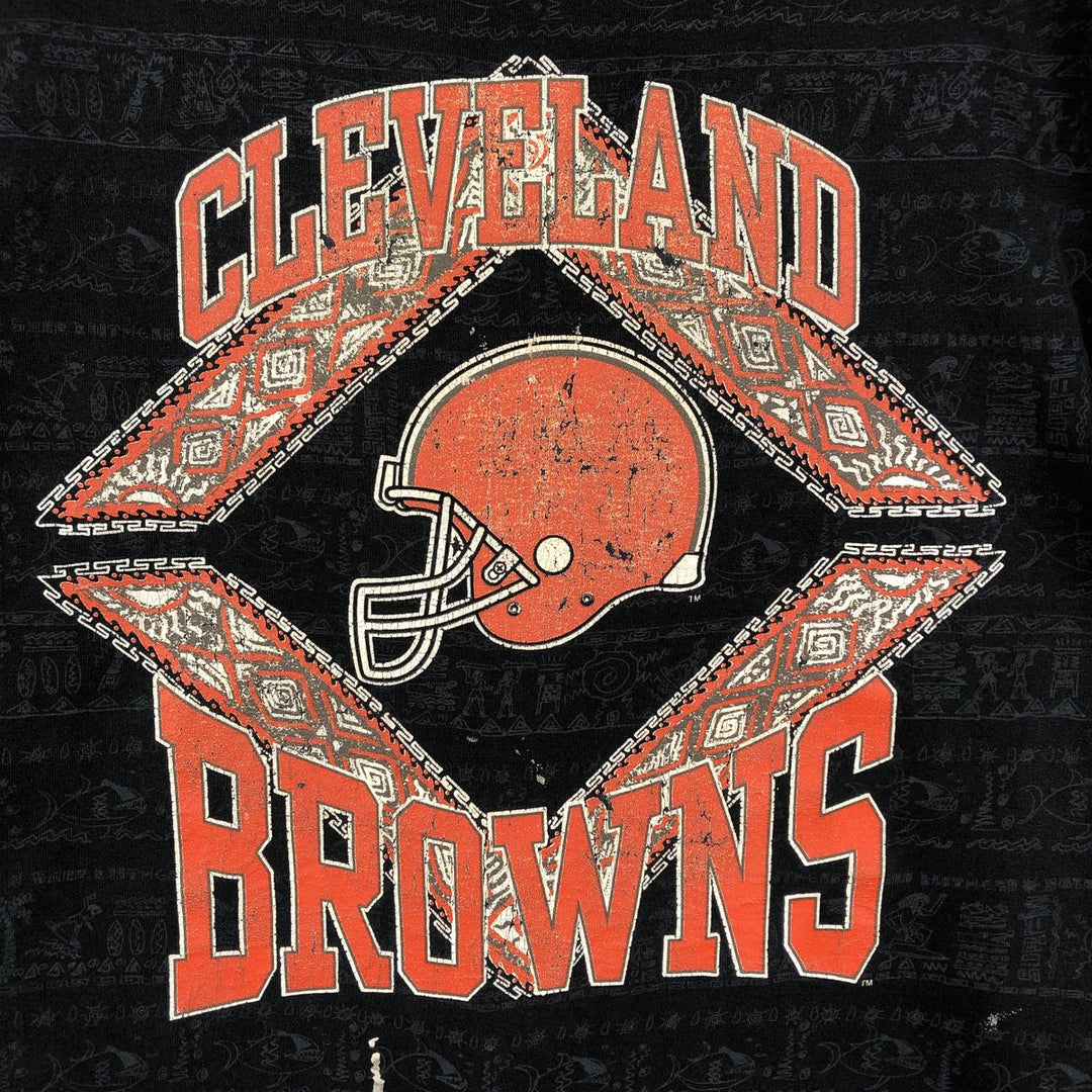 90'S Anvil NFL Cleveland Browns All-Over Print Sports Print T-Shirt, Made in USA, Men's XL (approx.) cotton Charcoal Vintage Second Hand
