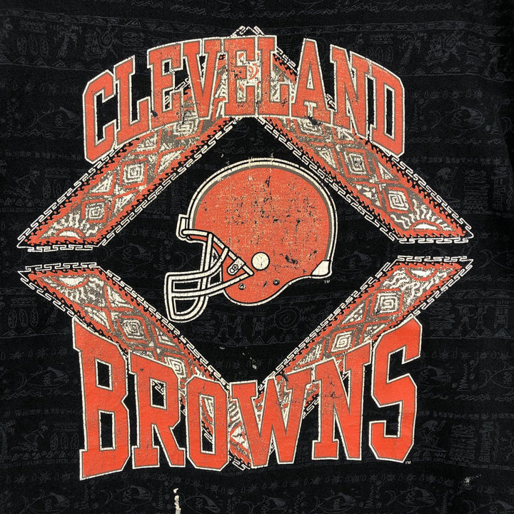 90'S Anvil NFL Cleveland Browns All-Over Print Sports Print T-Shirt, Made in USA, Men's XL (approx.) cotton Charcoal Vintage Second Hand