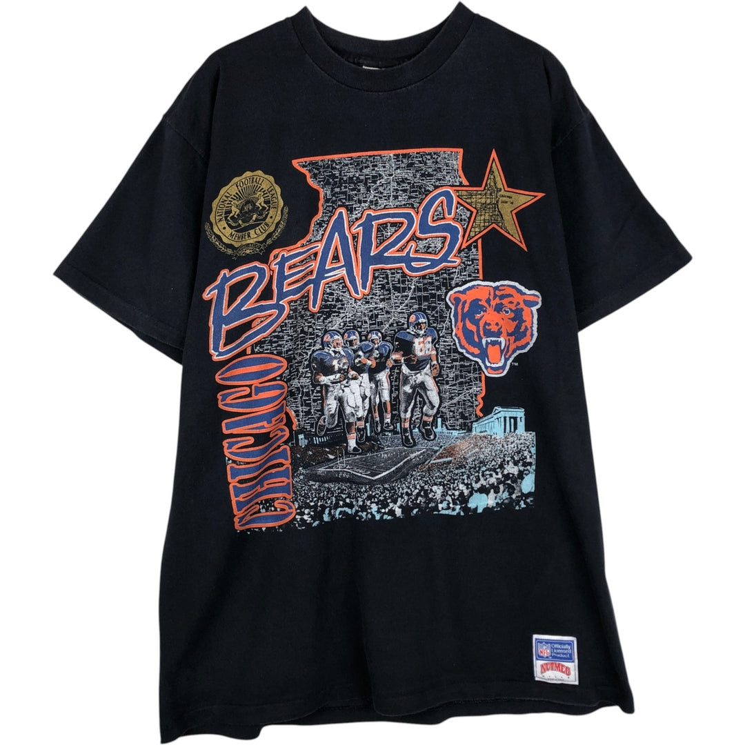 90'S NUTMEG NFL CHICAGO BEARS Sports Print T-Shirt, Made in USA, Men's XL equivalent, Vintage cotton black type Vintage Second Hand