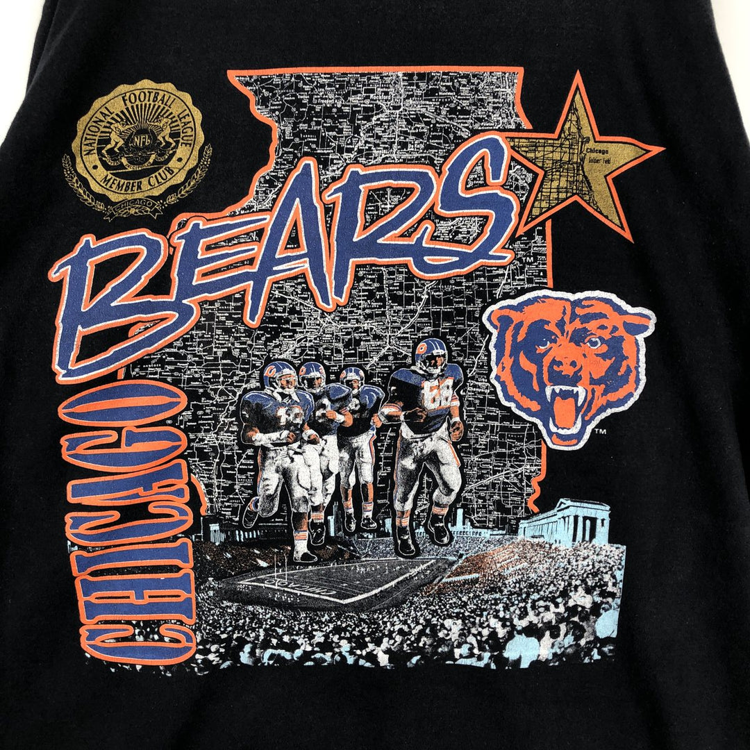90'S NUTMEG NFL CHICAGO BEARS Sports Print T-Shirt, Made in USA, Men's XL equivalent, Vintage cotton black type Vintage Second Hand