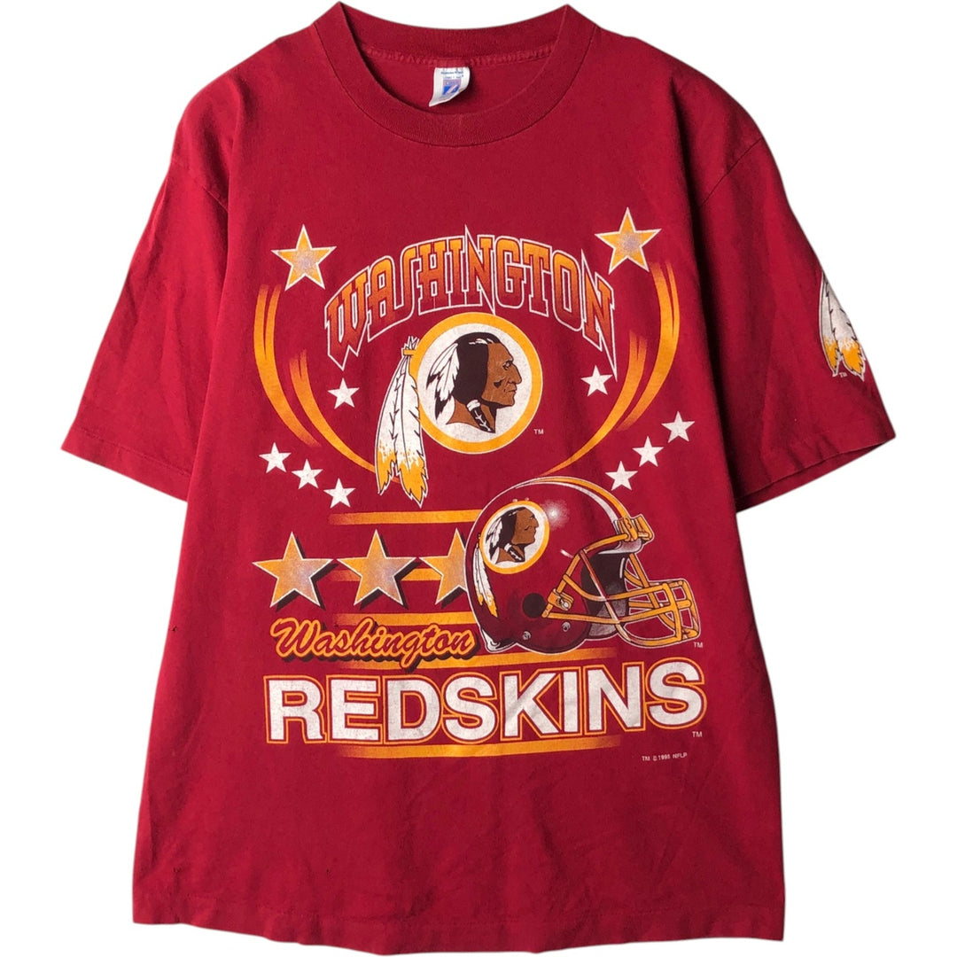 90'S Logo Seven NFL Washington Redskins Sports Print T-Shirt, Made in USA, Men's Size XL (approx.) cotton red type Vintage Second Hand