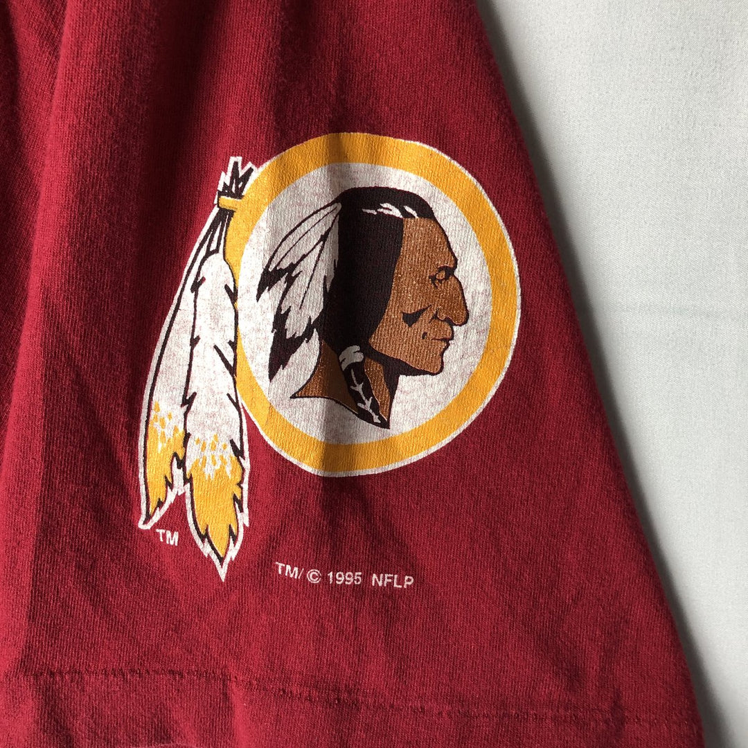 90'S Logo Seven NFL Washington Redskins Sports Print T-Shirt, Made in USA, Men's Size XL (approx.) cotton red type Vintage Second Hand