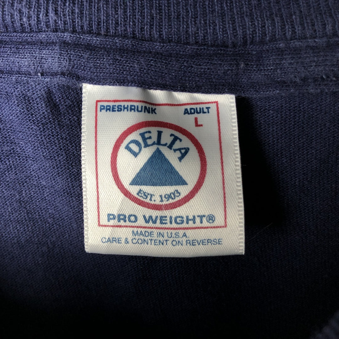 90'S Delta North Carolina Tar Heels sports print T-shirt, Made in USA, Men's size L (approx.) cotton navy blue type Vintage Second Hand