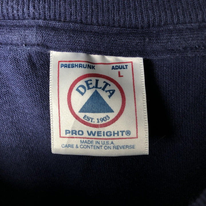 90'S Delta North Carolina Tar Heels sports print T-shirt, Made in USA, Men's size L (approx.) cotton navy blue type Vintage Second Hand