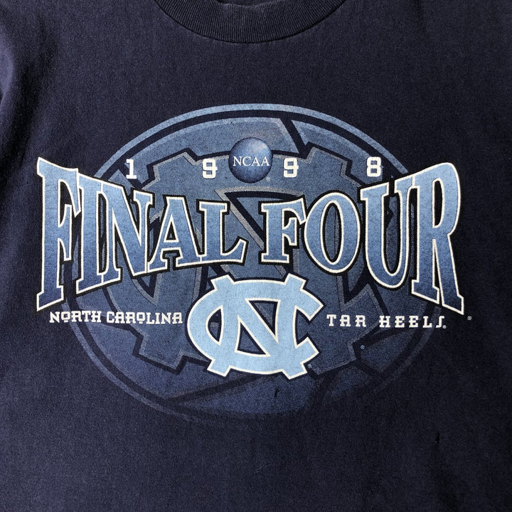 90'S Delta North Carolina Tar Heels sports print T-shirt, Made in USA, Men's size L (approx.) cotton navy blue type Vintage Second Hand
