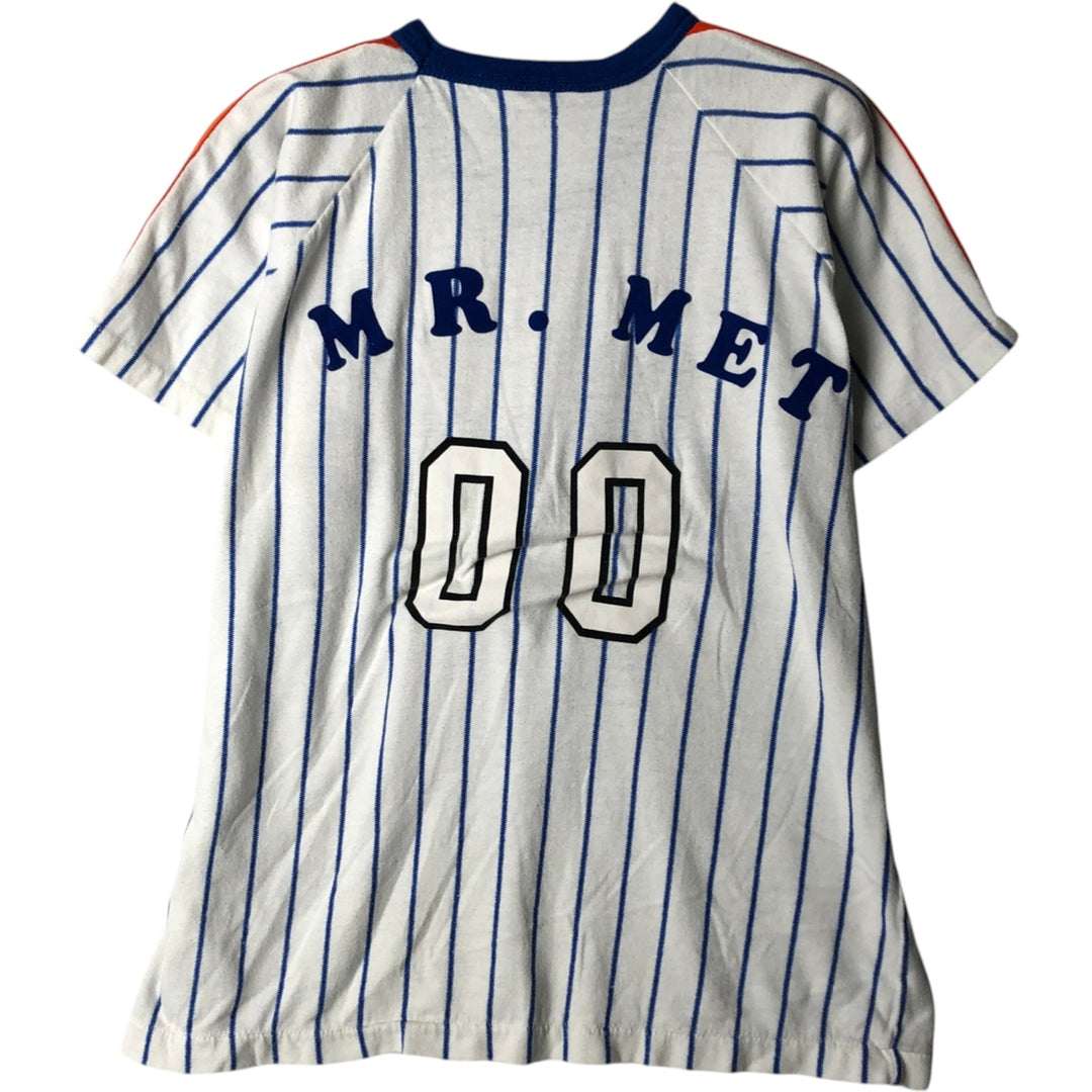 ~90'S RAWLINGS MLB New York Mets Stripe Pattern V-Neck Sports Print T-Shirt, Made in USA, Women's Size M polyester white type Vintage Second Hand