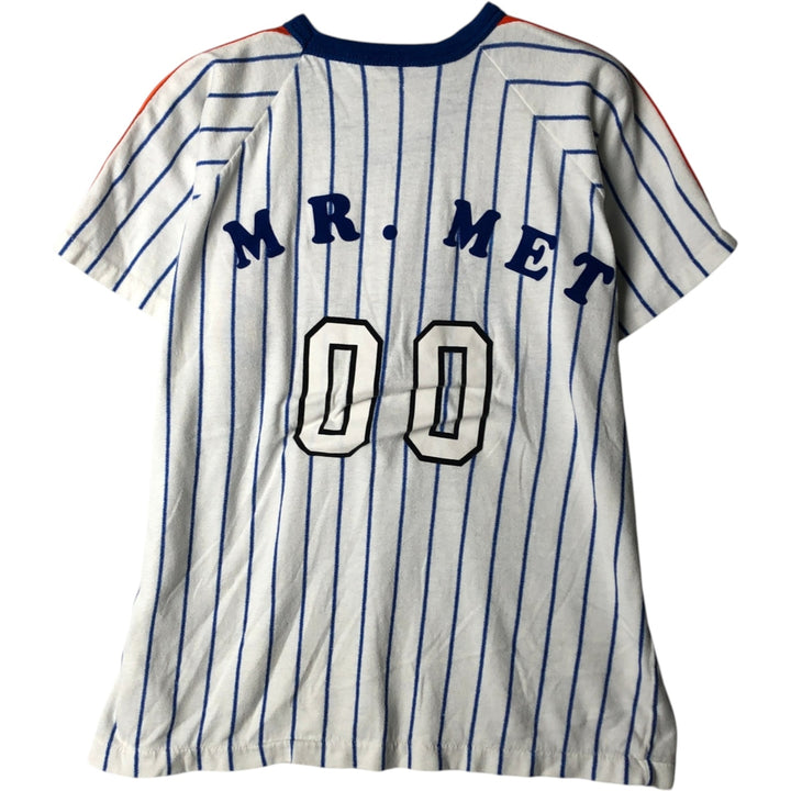 ~90'S RAWLINGS MLB New York Mets Stripe Pattern V-Neck Sports Print T-Shirt, Made in USA, Women's Size M polyester white type Vintage Second Hand