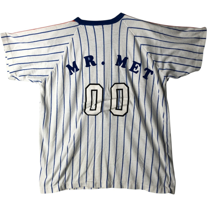~90'S RAWLINGS MLB New York Mets Stripe Pattern V-Neck Sports Print T-Shirt, Made in USA, Women's Size M polyester white type Vintage Second Hand