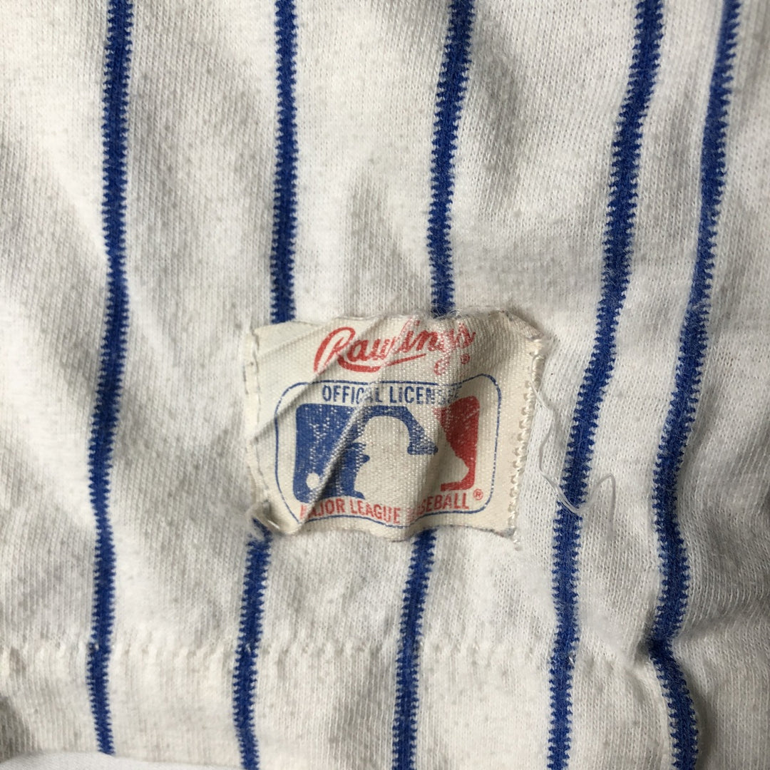 ~90'S RAWLINGS MLB New York Mets Stripe Pattern V-Neck Sports Print T-Shirt, Made in USA, Women's Size M polyester white type Vintage Second Hand
