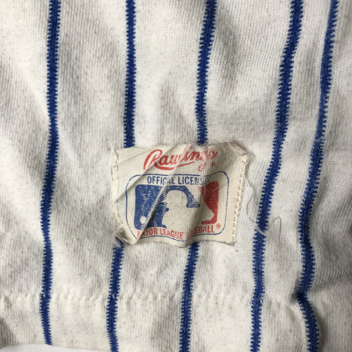 ~90'S RAWLINGS MLB New York Mets Stripe Pattern V-Neck Sports Print T-Shirt, Made in USA, Women's Size M polyester white type Vintage Second Hand