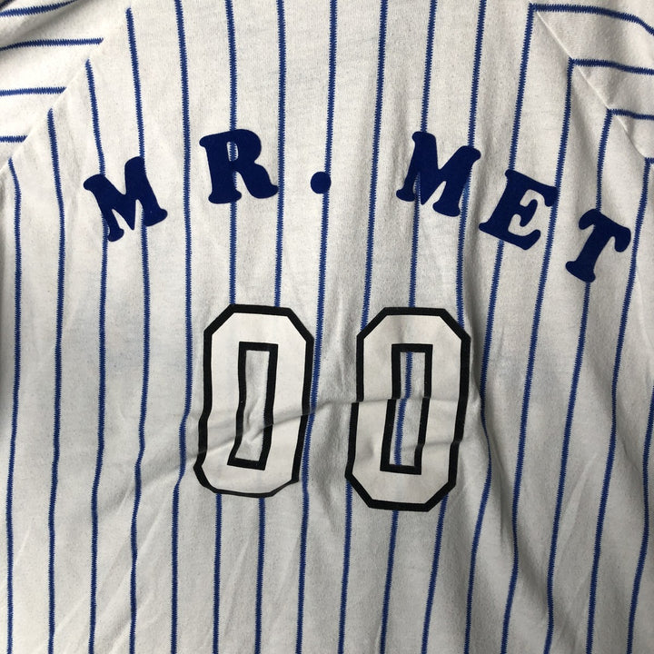 ~90'S RAWLINGS MLB New York Mets Stripe Pattern V-Neck Sports Print T-Shirt, Made in USA, Women's Size M polyester white type Vintage Second Hand