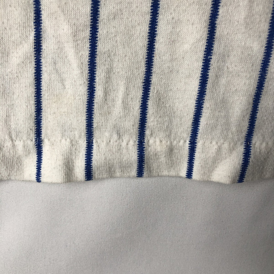 ~90'S RAWLINGS MLB New York Mets Stripe Pattern V-Neck Sports Print T-Shirt, Made in USA, Women's Size M polyester white type Vintage Second Hand