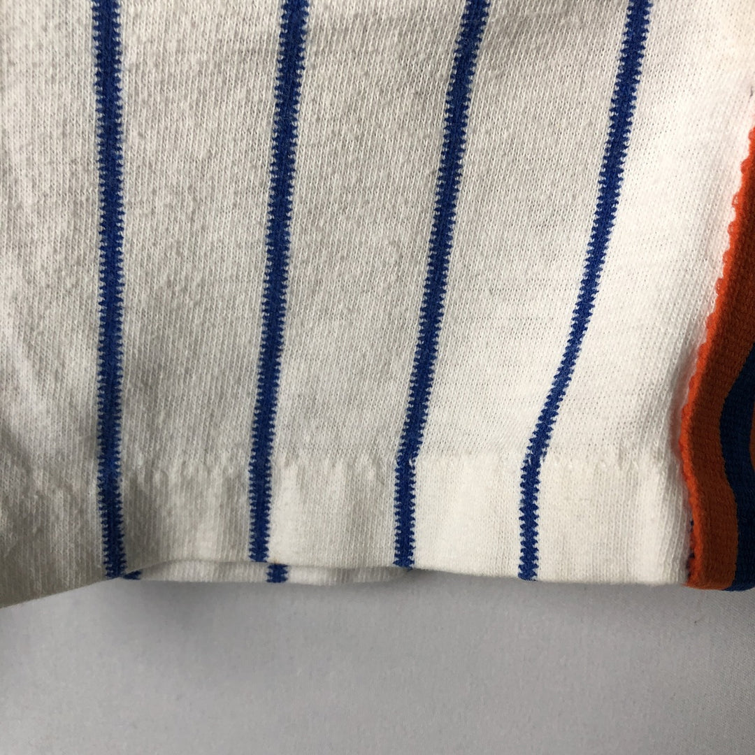 ~90'S RAWLINGS MLB New York Mets Stripe Pattern V-Neck Sports Print T-Shirt, Made in USA, Women's Size M polyester white type Vintage Second Hand