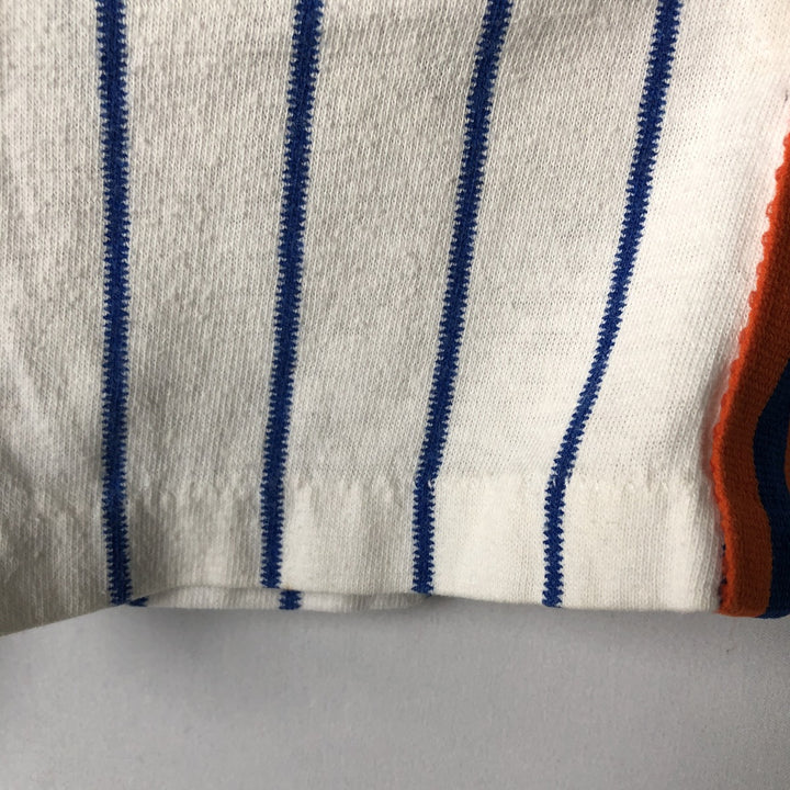 ~90'S RAWLINGS MLB New York Mets Stripe Pattern V-Neck Sports Print T-Shirt, Made in USA, Women's Size M polyester white type Vintage Second Hand
