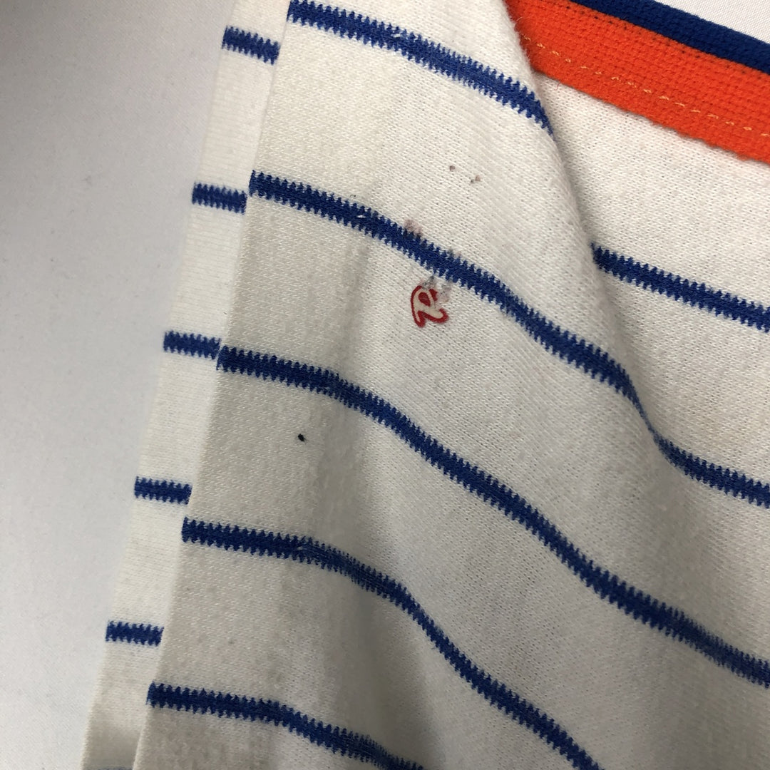 ~90'S RAWLINGS MLB New York Mets Stripe Pattern V-Neck Sports Print T-Shirt, Made in USA, Women's Size M polyester white type Vintage Second Hand