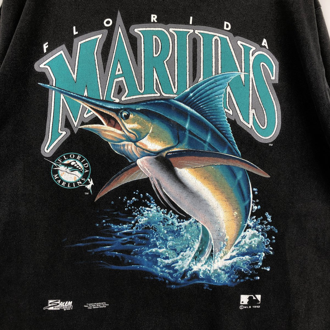 90'S SALEM MLB FLORIDA MARIINS Sports Print T-Shirt, Made in USA, Men's XL equivalent, Vintage cotton black type Vintage Second Hand