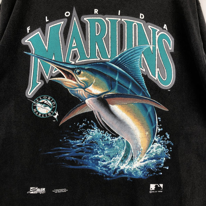 90'S SALEM MLB FLORIDA MARIINS Sports Print T-Shirt, Made in USA, Men's XL equivalent, Vintage cotton black type Vintage Second Hand