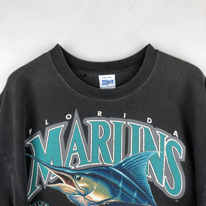 90'S SALEM MLB FLORIDA MARIINS Sports Print T-Shirt, Made in USA, Men's XL equivalent, Vintage cotton black type Vintage Second Hand