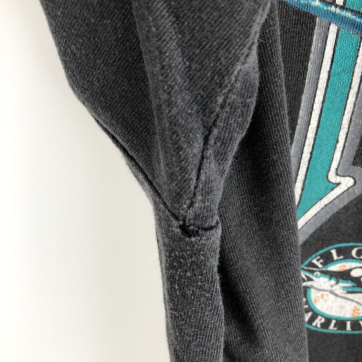 90'S SALEM MLB FLORIDA MARIINS Sports Print T-Shirt, Made in USA, Men's XL equivalent, Vintage cotton black type Vintage Second Hand