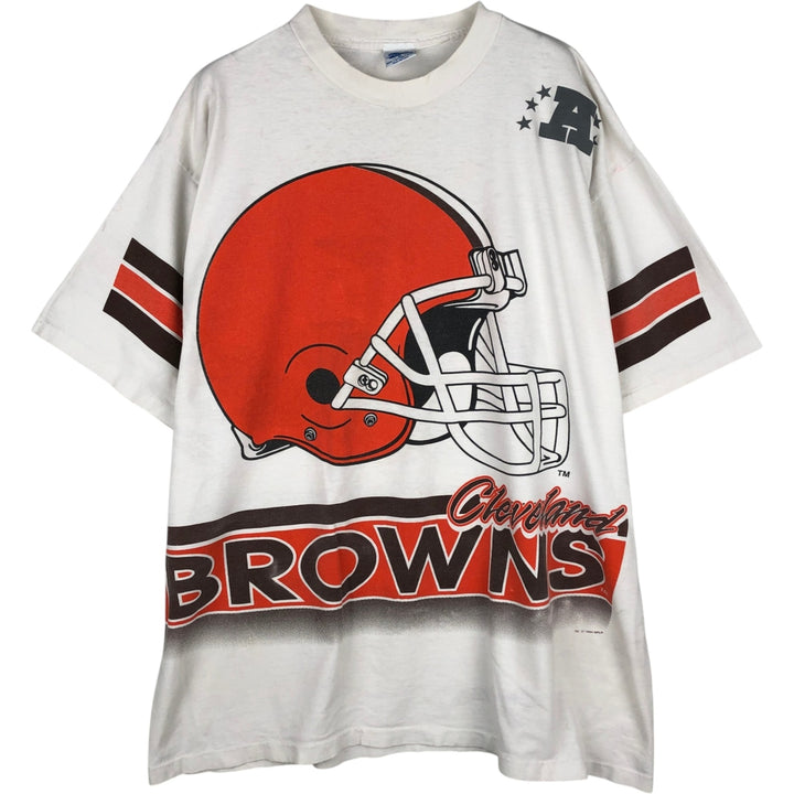90'S SALEM NFL Cleveland Browns Large Print Sports T-Shirt, Made in USA, Men's XL equivalent, Vintage cotton white type Vintage Second Hand