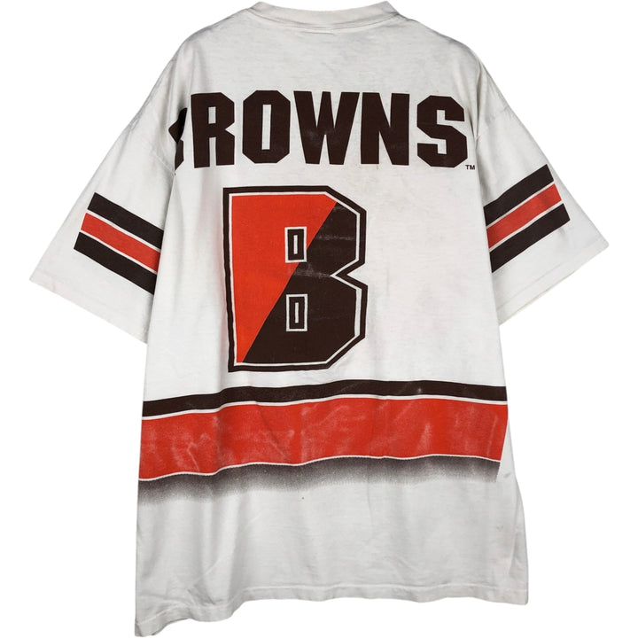 90'S SALEM NFL Cleveland Browns Large Print Sports T-Shirt, Made in USA, Men's XL equivalent, Vintage cotton white type Vintage Second Hand
