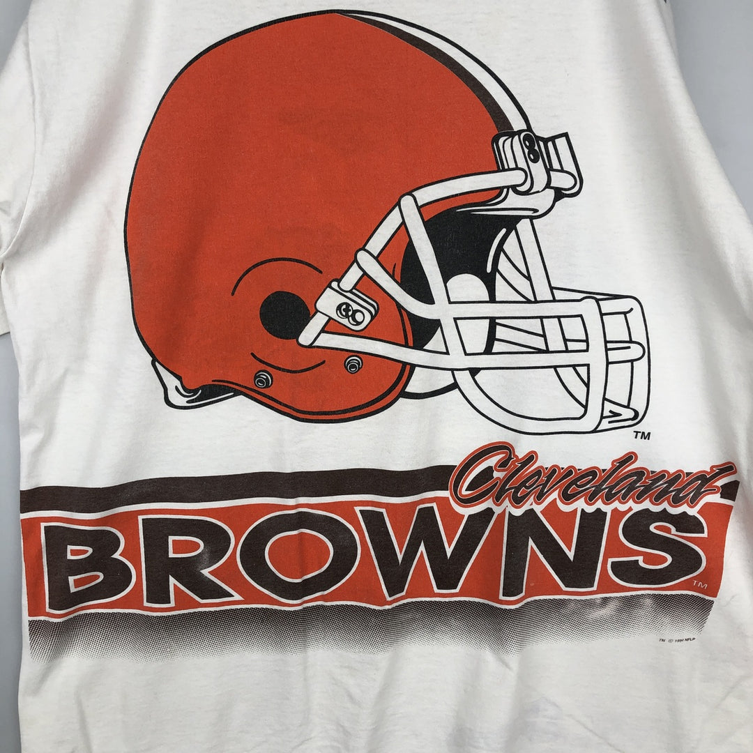 90'S SALEM NFL Cleveland Browns Large Print Sports T-Shirt, Made in USA, Men's XL equivalent, Vintage cotton white type Vintage Second Hand
