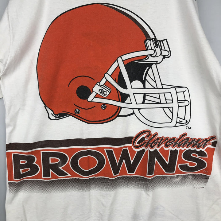 90'S SALEM NFL Cleveland Browns Large Print Sports T-Shirt, Made in USA, Men's XL equivalent, Vintage cotton white type Vintage Second Hand