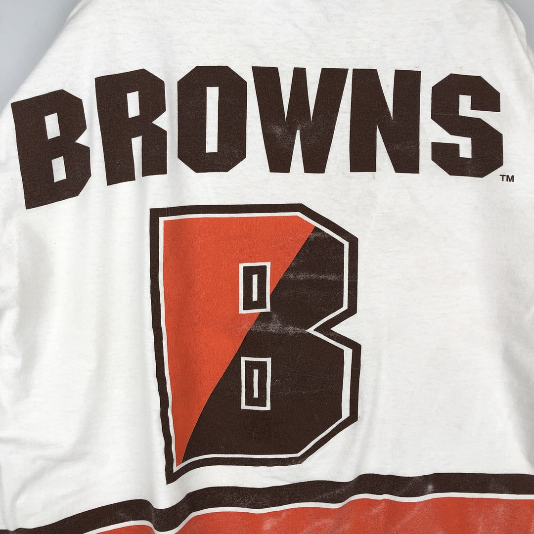 90'S SALEM NFL Cleveland Browns Large Print Sports T-Shirt, Made in USA, Men's XL equivalent, Vintage cotton white type Vintage Second Hand