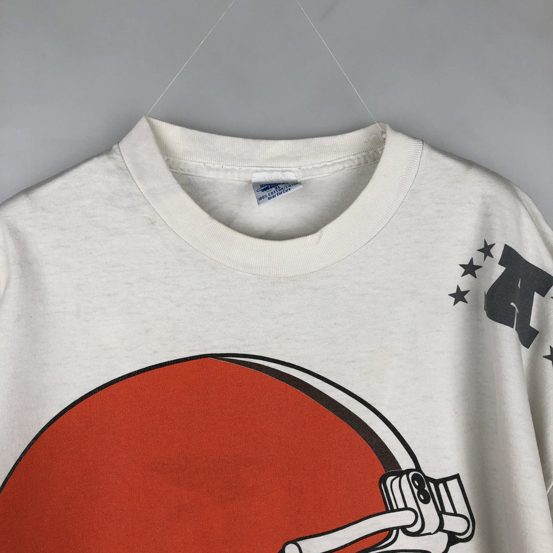 90'S SALEM NFL Cleveland Browns Large Print Sports T-Shirt, Made in USA, Men's XL equivalent, Vintage cotton white type Vintage Second Hand