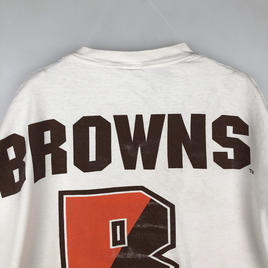 90'S SALEM NFL Cleveland Browns Large Print Sports T-Shirt, Made in USA, Men's XL equivalent, Vintage cotton white type Vintage Second Hand
