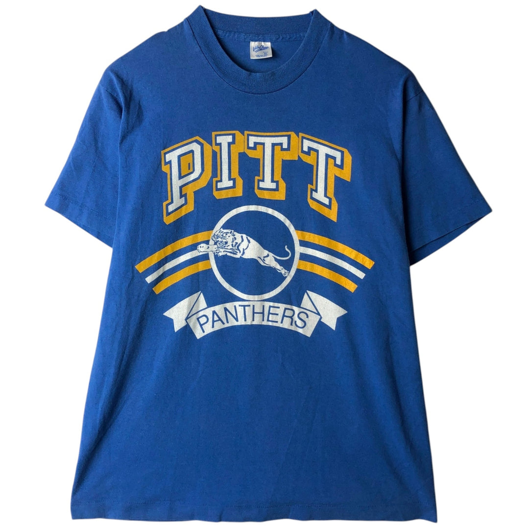 90'S Vewa Sheen Pittsburgh Panthers sports print T-shirt, Made in USA, Men's XL equivalent. polyester blue type Vintage Second Hand