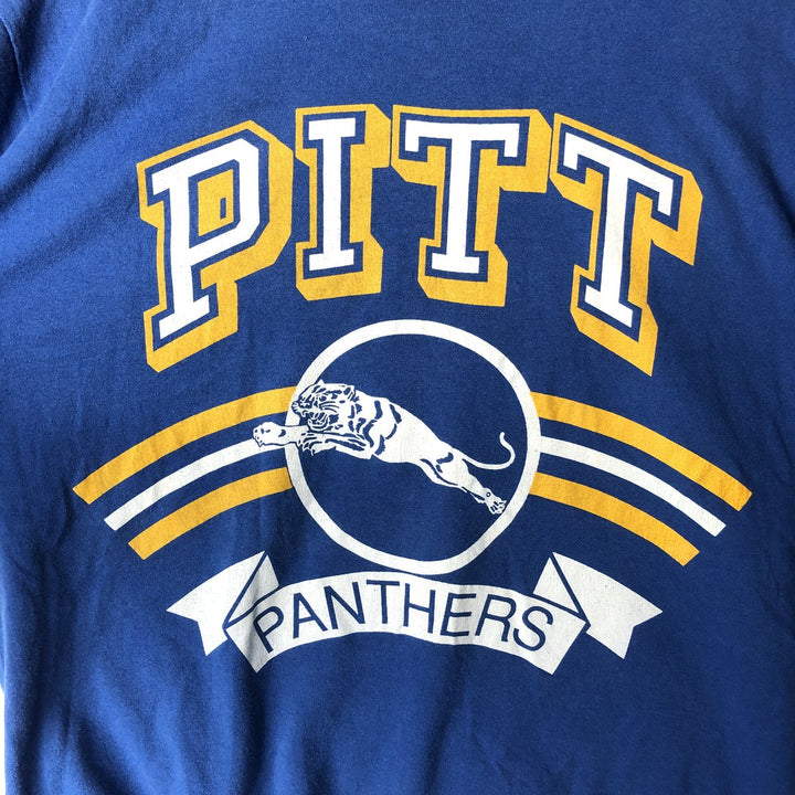 90'S Vewa Sheen Pittsburgh Panthers sports print T-shirt, Made in USA, Men's XL equivalent. polyester blue type Vintage Second Hand