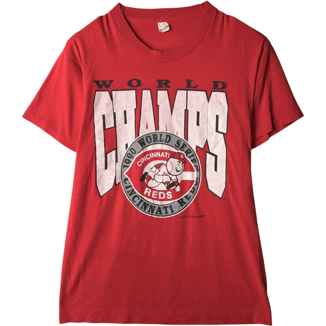 90'S Screen Stars MLB Cincinnati Reds sports print T-shirt, Made in USA, Men's size L (approx.) cotton red type Vintage Second Hand