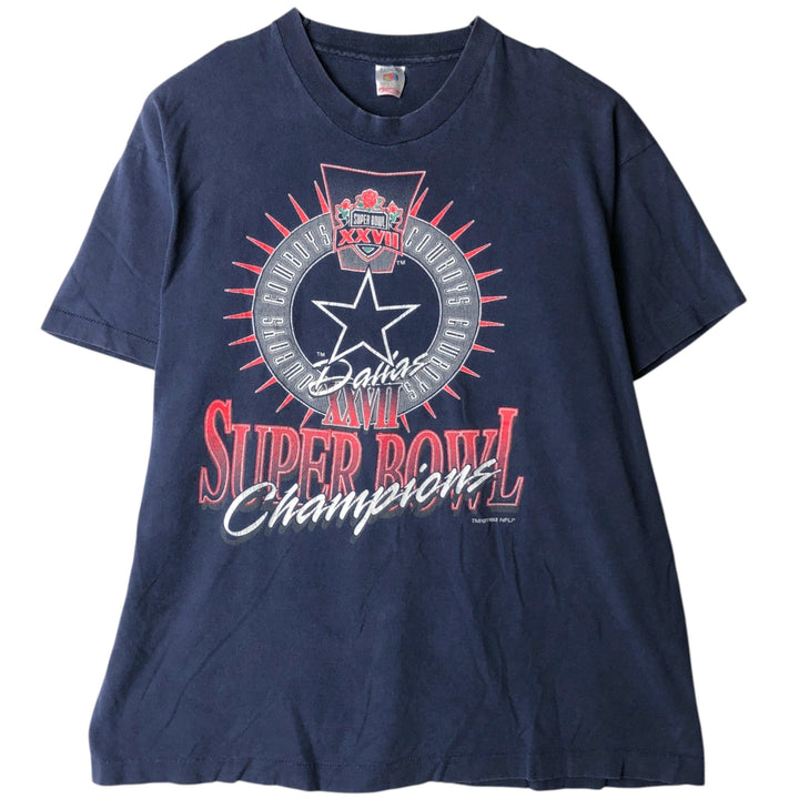 90'S Fruit of the Loom NFL Dallas Cowboys sports print t-shirt, made in USA, men's size XL (approx.) cotton navy blue type Vintage Second Hand