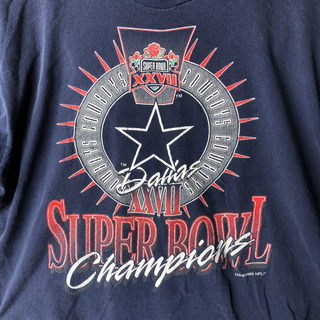 90'S Fruit of the Loom NFL Dallas Cowboys sports print t-shirt, made in USA, men's size XL (approx.) cotton navy blue type Vintage Second Hand