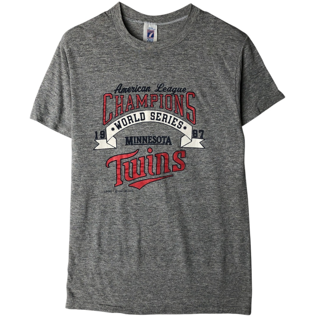 80'S Logo Seven MLB Minnesota Twins Sports Print T-Shirt, Made in USA, Men's Size M (approx.), Vintage polyester gray type Vintage Second Hand