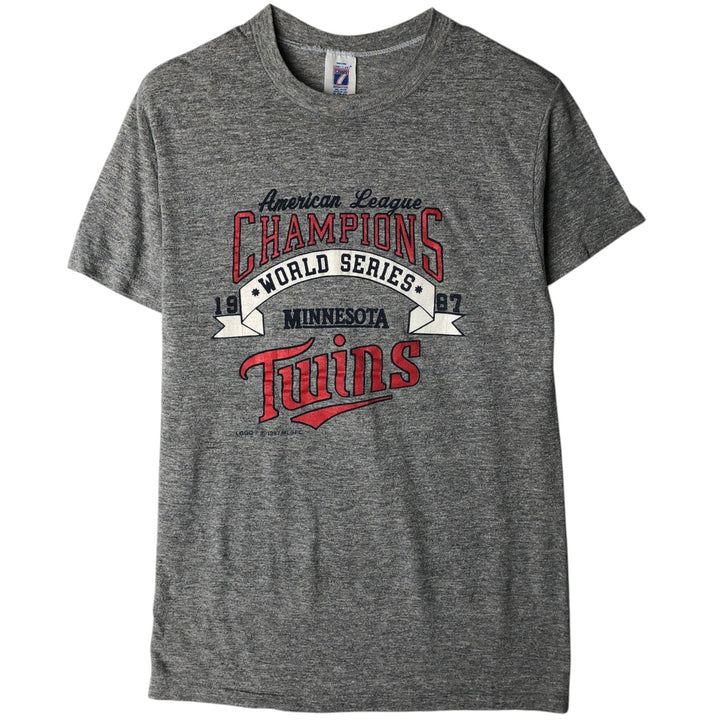 80'S Logo Seven MLB Minnesota Twins Sports Print T-Shirt, Made in USA, Men's Size M (approx.), Vintage polyester gray type Vintage Second Hand