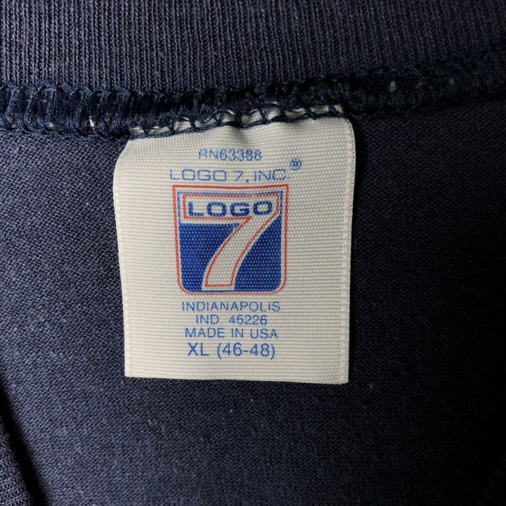 90'S Logo 7 MLB Detroit Tigers sports print T-shirt, Made in USA, Men's XL equivalent. polyester navy blue type Vintage Second Hand