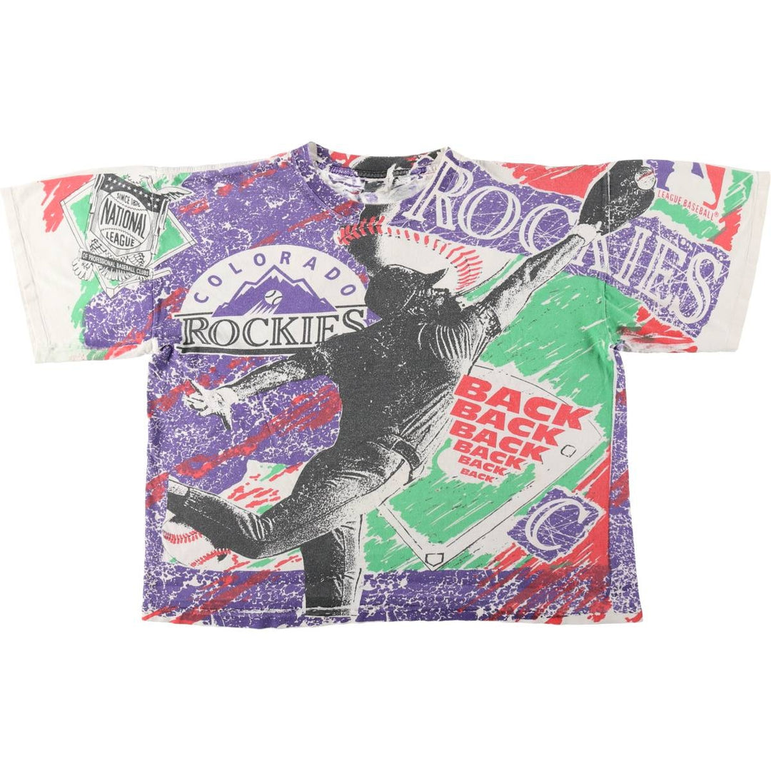 MLB Colorado Rockies All-Over Print Sports Print T-Shirt, Men's XL (approx.), Vintage unclear white type Vintage Second Hand