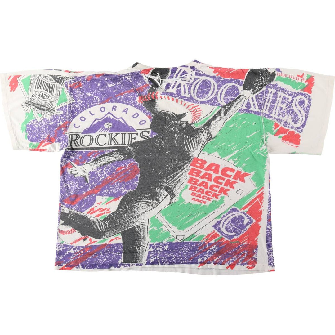 MLB Colorado Rockies All-Over Print Sports Print T-Shirt, Men's XL (approx.), Vintage unclear white type Vintage Second Hand