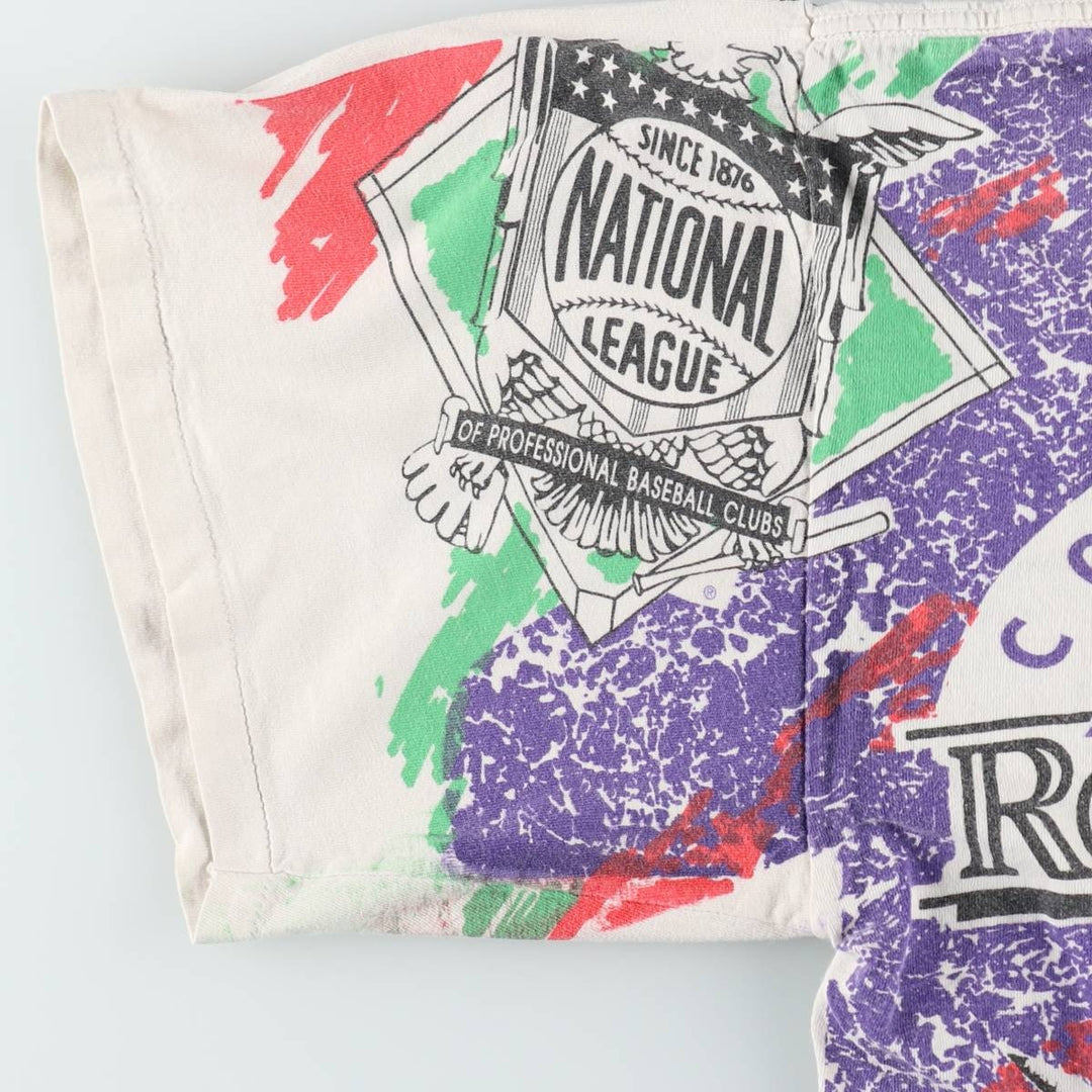 MLB Colorado Rockies All-Over Print Sports Print T-Shirt, Men's XL (approx.), Vintage unclear white type Vintage Second Hand