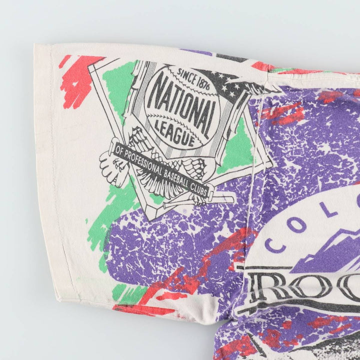 MLB Colorado Rockies All-Over Print Sports Print T-Shirt, Men's XL (approx.), Vintage unclear white type Vintage Second Hand