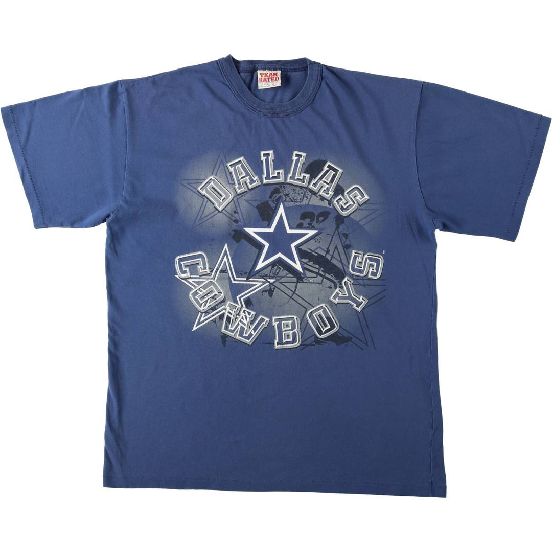 90'S TEAM RATED NFL DALLAS COWBOYS logo print T-shirt, Made in USA, Men's size L equivalent, Vintage cotton navy blue type Vintage Second Hand