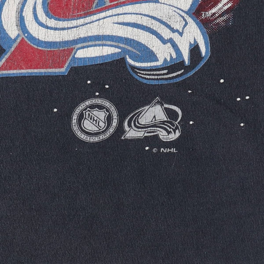 90'S Bulletin Athletic Colorado Avalanche Sports Print T-Shirt, Made in Canada, Men's XL equivalent, Vintage cotton black type Vintage Second Hand