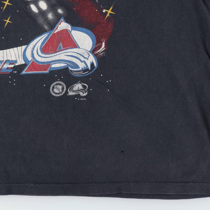 90'S Bulletin Athletic Colorado Avalanche Sports Print T-Shirt, Made in Canada, Men's XL equivalent, Vintage cotton black type Vintage Second Hand